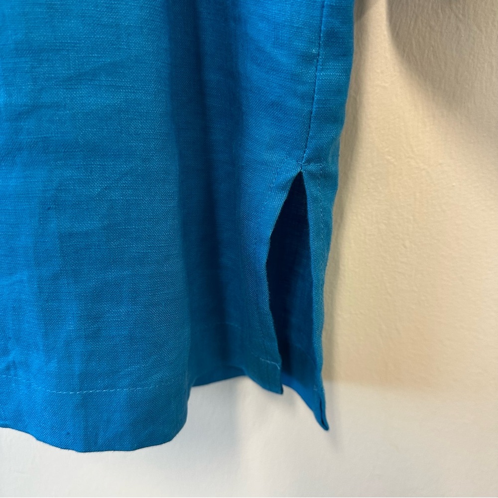Rafaella 100% Linen Blue Pintuck Front  Button-Down Women's Shirt - Picture 4 of 8